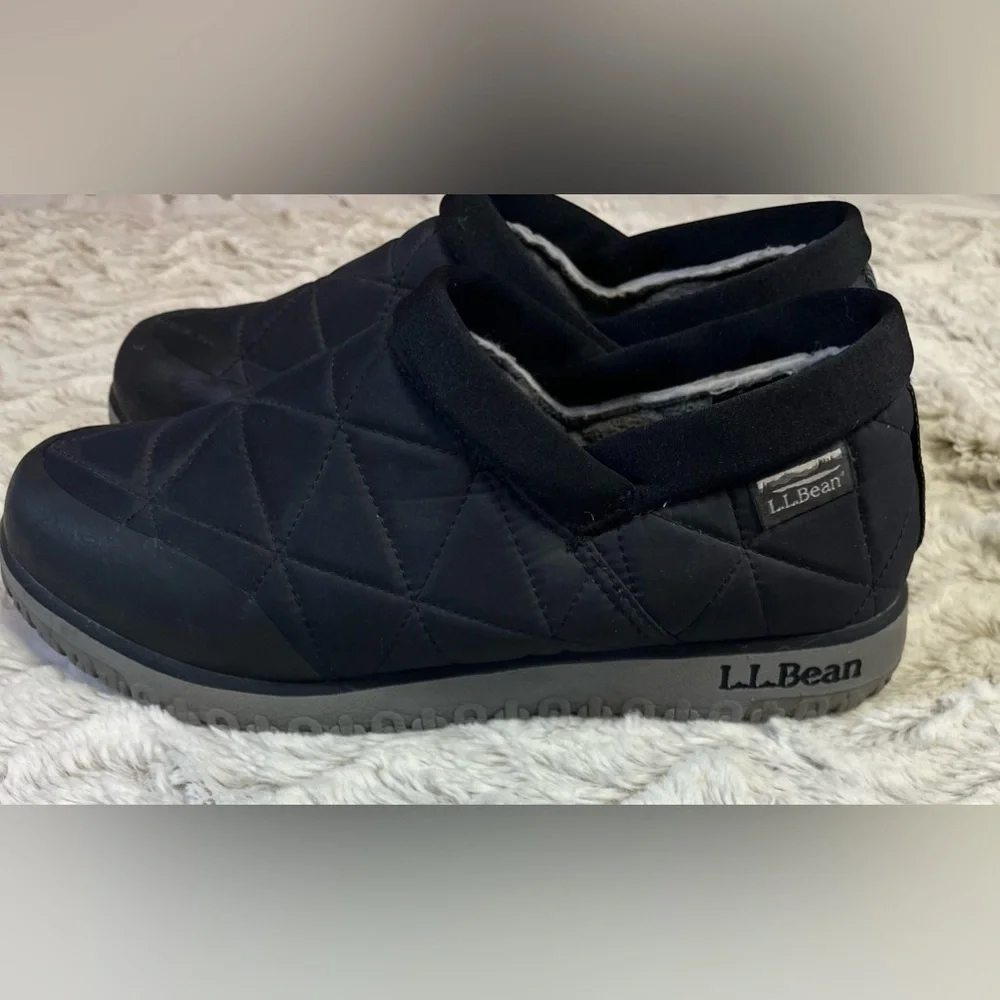 L.L. Bean Ultralight Primaloft Black Nylon Mesh Cozy Fleece Slip-Ons